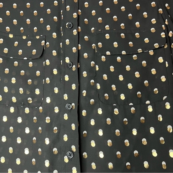 NWT Who What Wear Black Button Down Shirt with Gold & White Polka Dots Medium - Picture 3 of 14